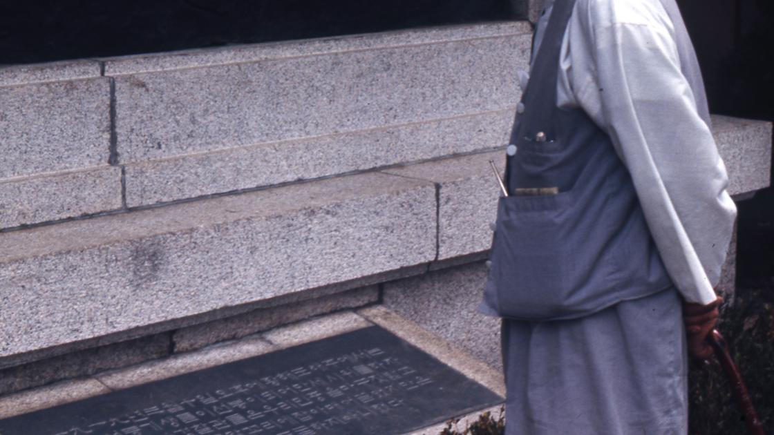 1968년 서울 탑골공원 3,1운동기념 부조 작품 설명을 보고있는 할아버지 썸네일