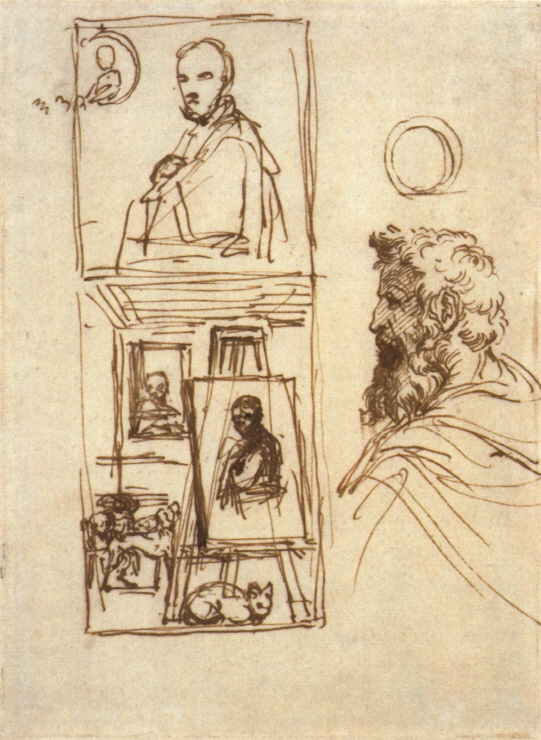 Preparatory drawing for Self-portrait on an Easel in a Workshop 썸네일