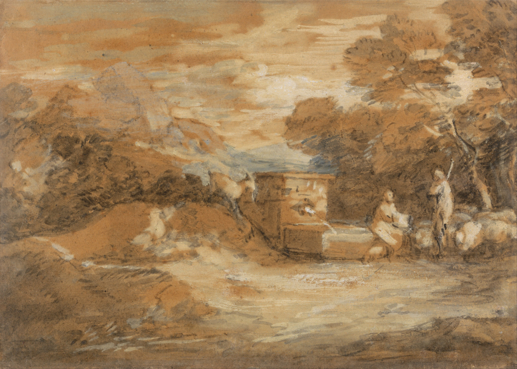 Mountain Landscape with Figures, Sheep and Fountain 썸네일