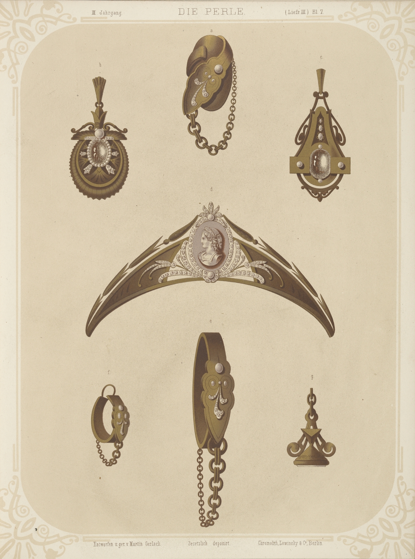Ii Jahrgang (Liefr. Iii) Bl. 7. [Seven Designs For Jewelry, Including Tiara With Central Cameo.] 썸네일