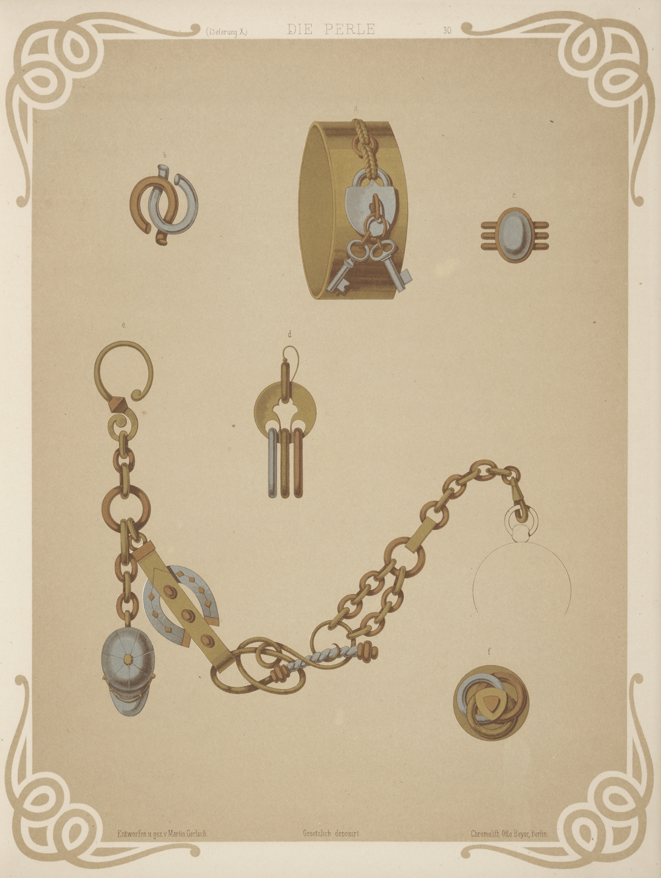 Six Designs For Jewelry, Including Gold Bracelet With Design Of Lock And Two Keys. 썸네일