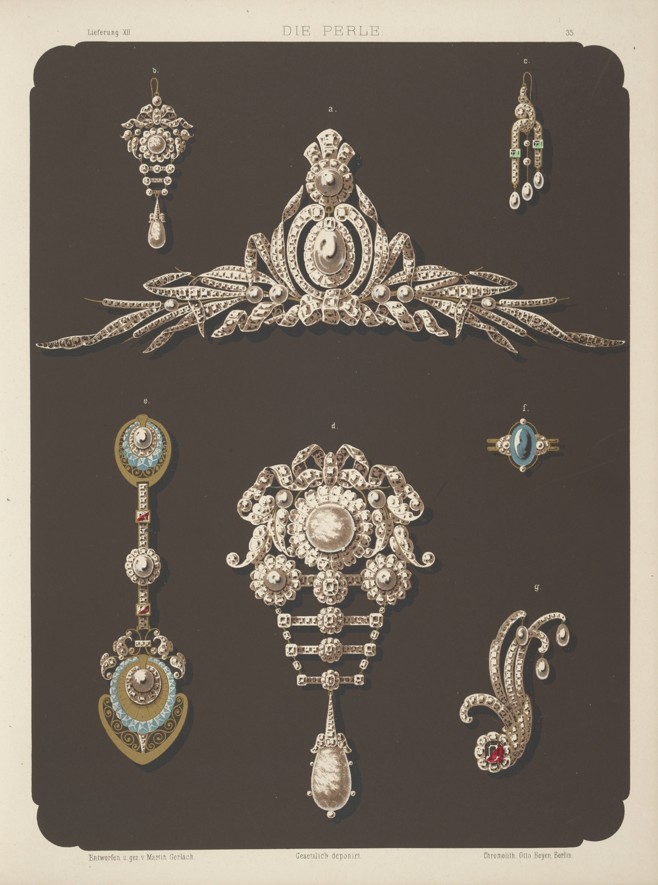 Seven Designs For Jewelry, Including Large Pearl And Diamond Brooch. 썸네일